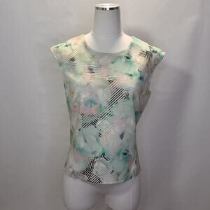 Robert Rodriguez Blouse Womens Medium Green Floral Geometric Zip Sleeveless Top